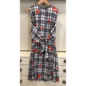 Lela Rose Sleeveless Windowpane Poppy Dress With Tie Waist Black White $1295 sz8